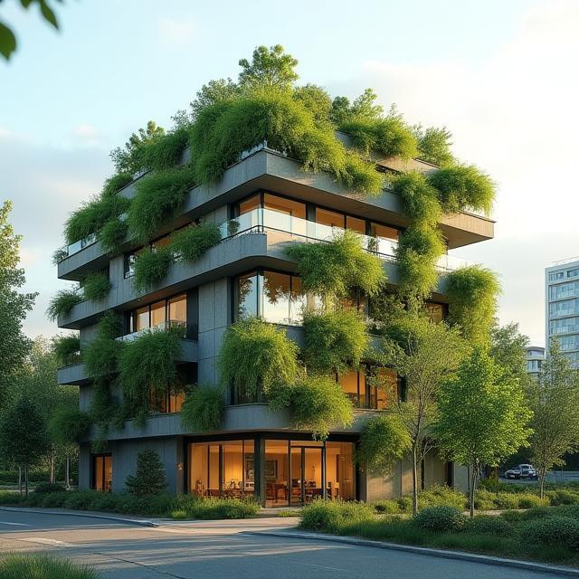 Energy-efficient building with green roof