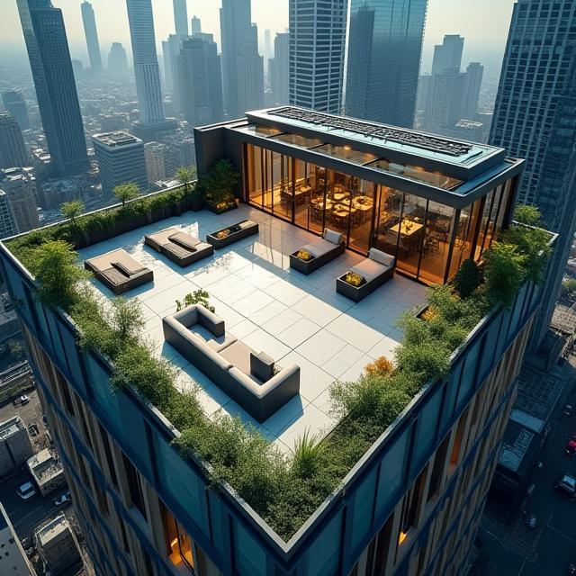 Drone photographing rooftop terrace